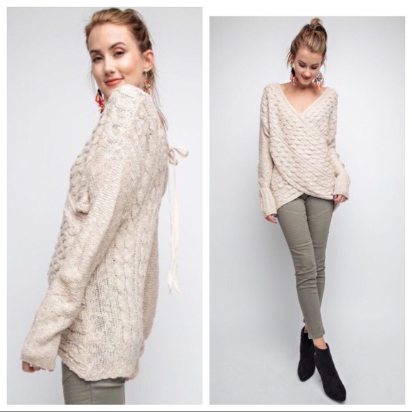 CHAVI-Cross Front Drop Sleeve Sweater - Picture 5 of 5